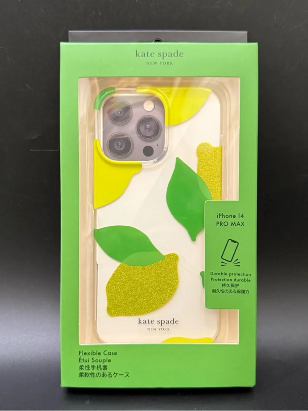 KATE SPADE iPhone 14 PRO MAX Case Lemon Drop Glitter Clear Flexible Phone Case
